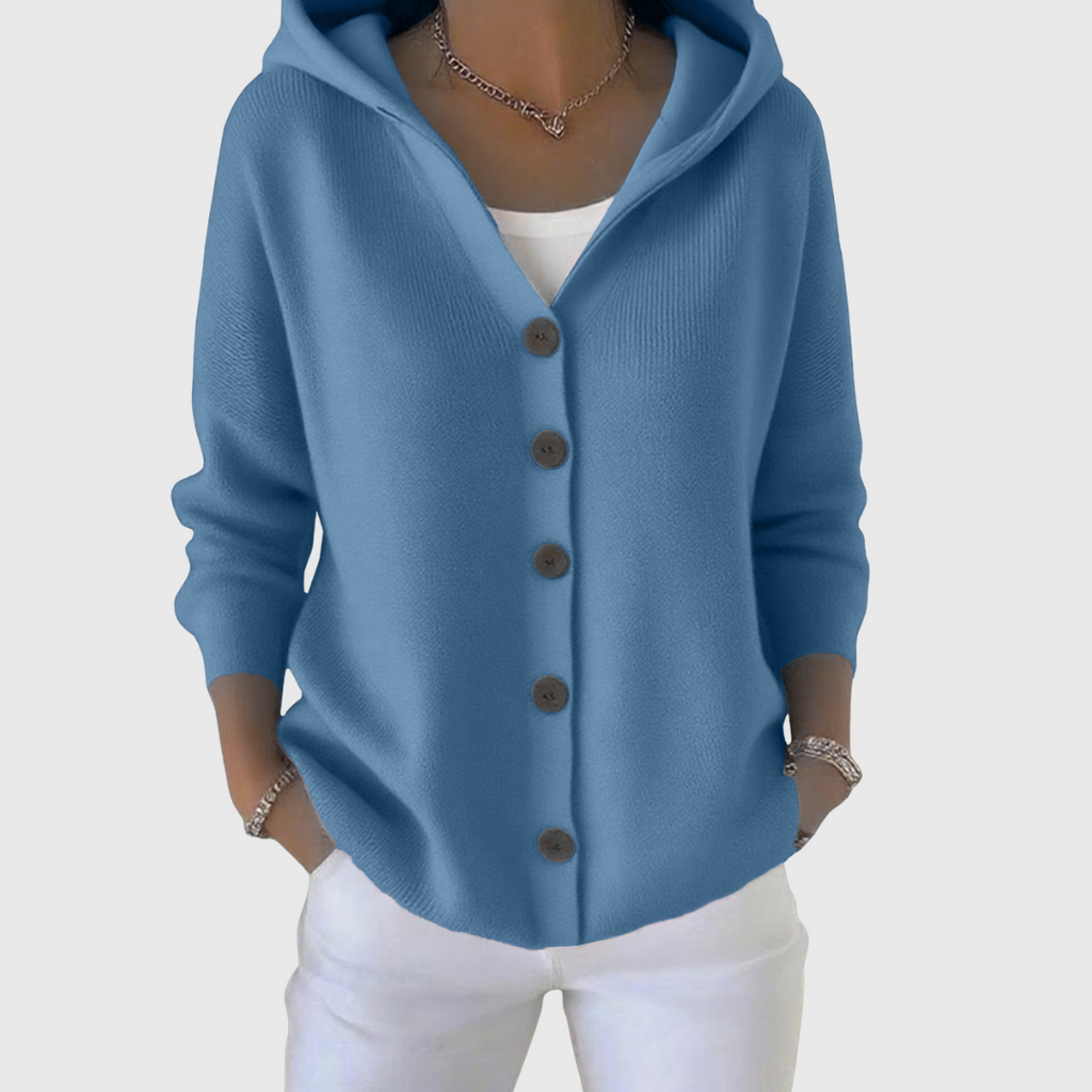Green Hooded Button-Down Cardigan