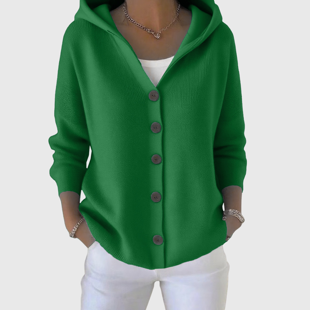 Green Hooded Button-Down Cardigan