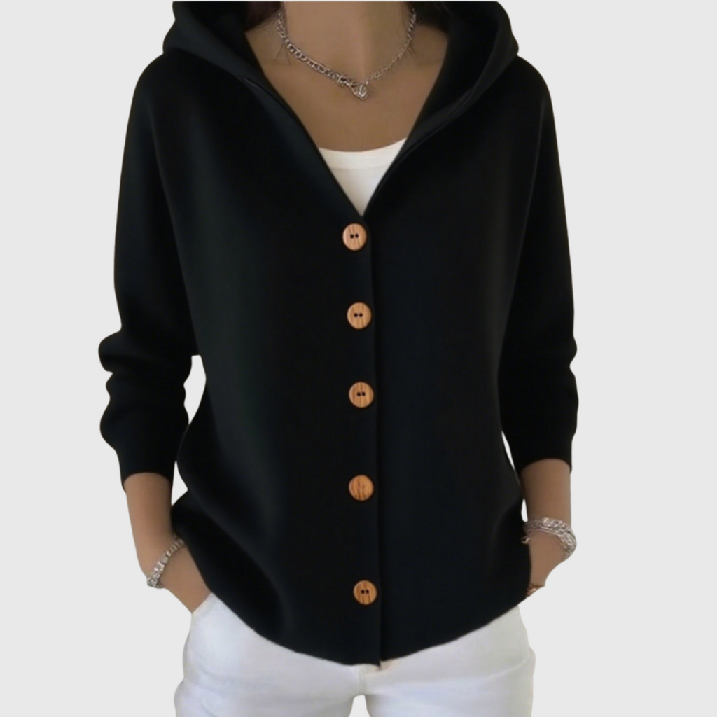Green Hooded Button-Down Cardigan