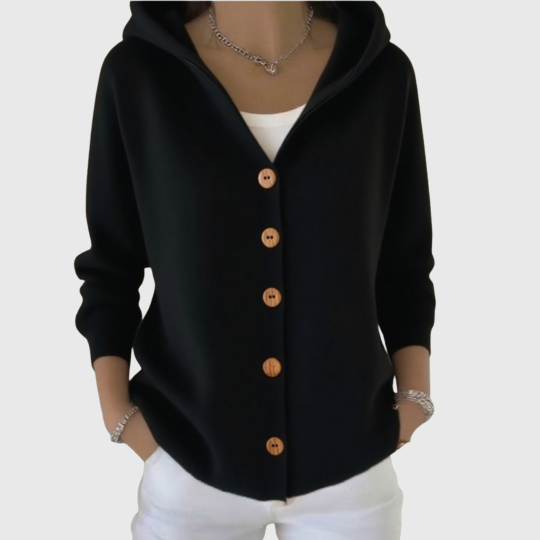 Green Hooded Button-Down Cardigan