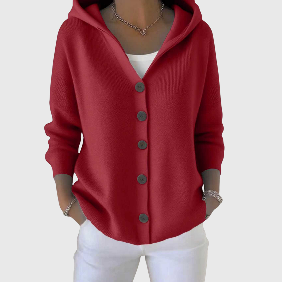 Green Hooded Button-Down Cardigan