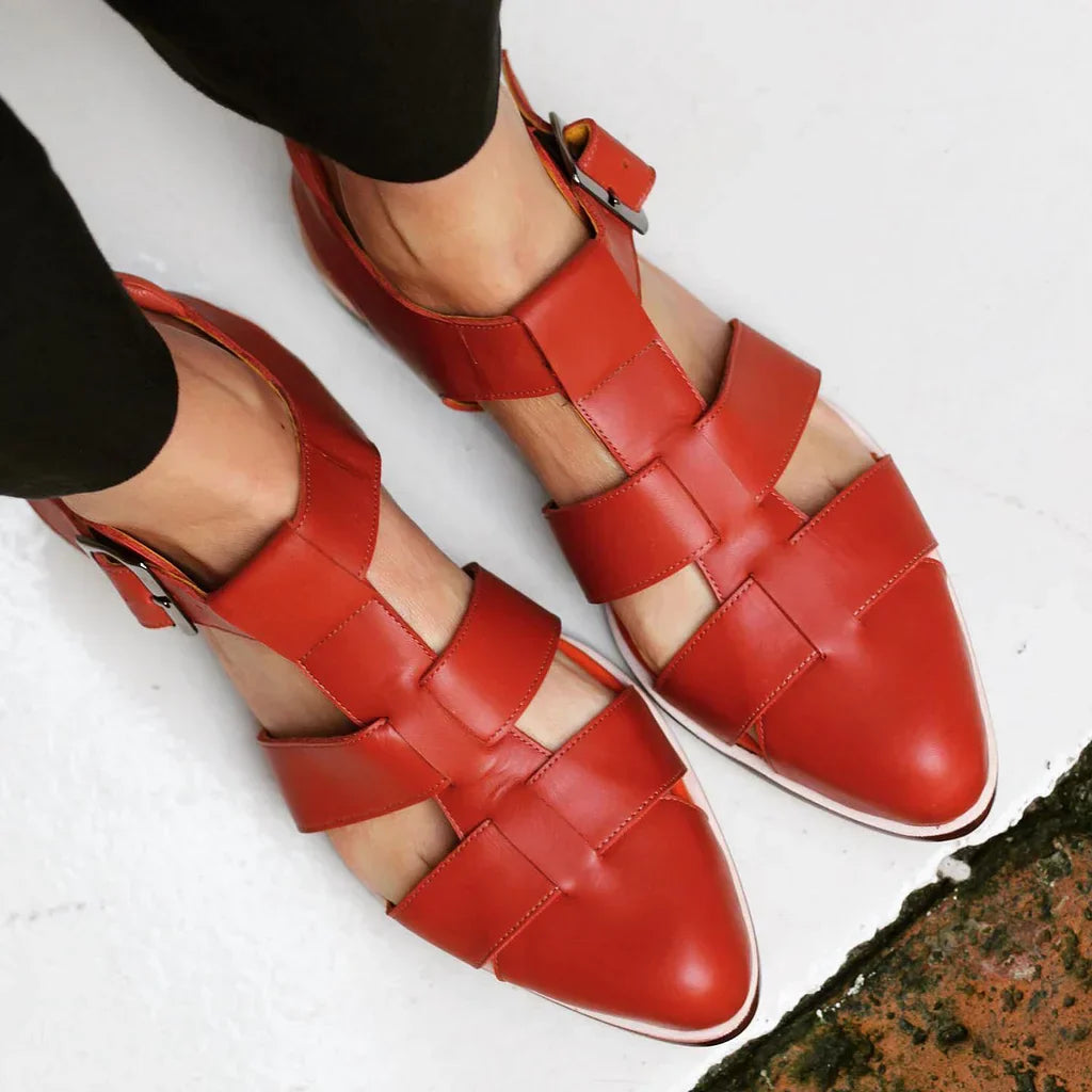 Black Caged Pointed-Toe Flat Sandals