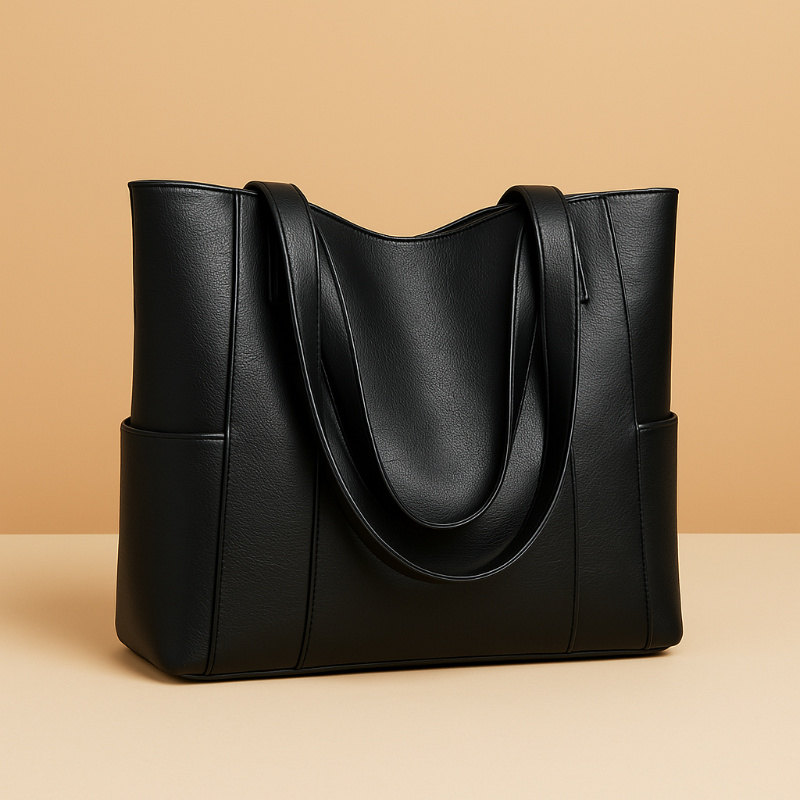 Black Zip-Closure Tote Bag, front view