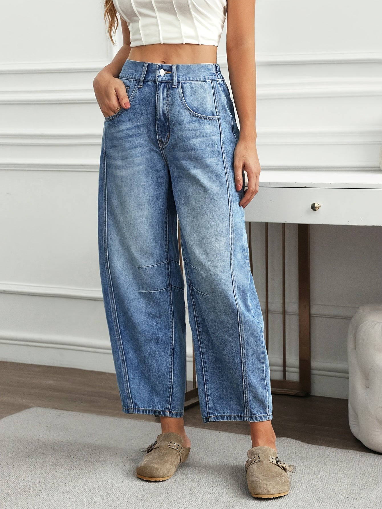 Faded Wash Barrel Jeans