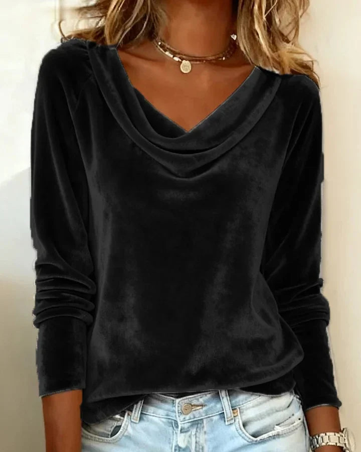 Gold Long Sleeve Velvet Blouse