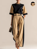 Khaki Contrast-Trim Co-ord Set, front view