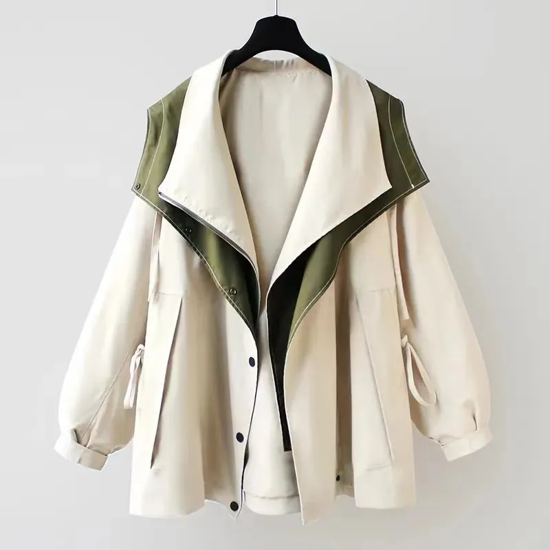 Black Hooded Trench Coat, front view