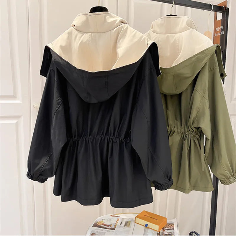 Black Hooded Trench Coat