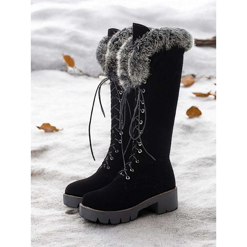 Black knee-high lace-up winter Boots