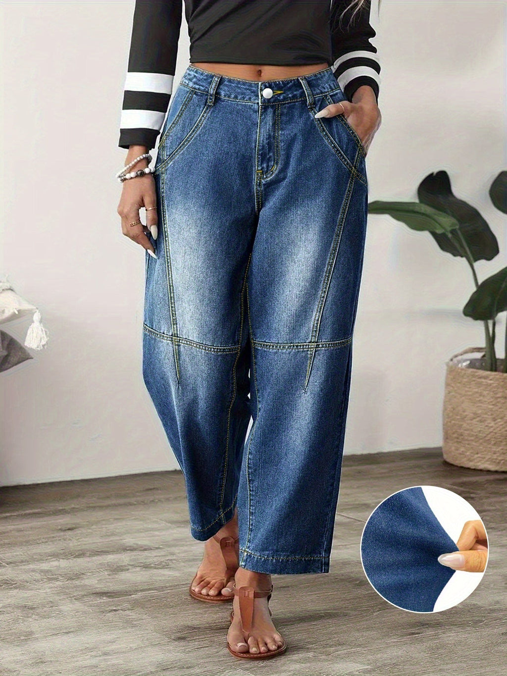 Blue Relaxed Barrel Jeans