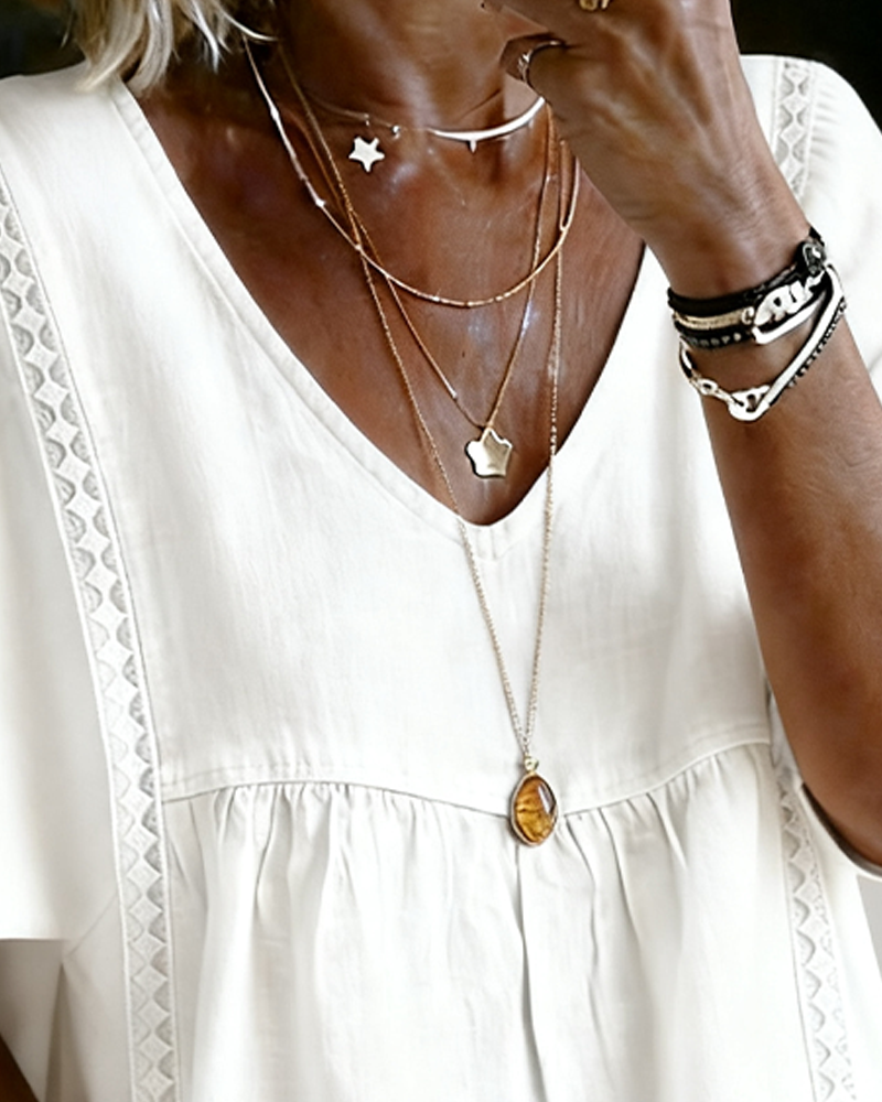 White cape blouse relaxed fit, full-length view