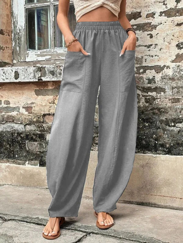 Navy Blue loose fit elastic-waist Pants