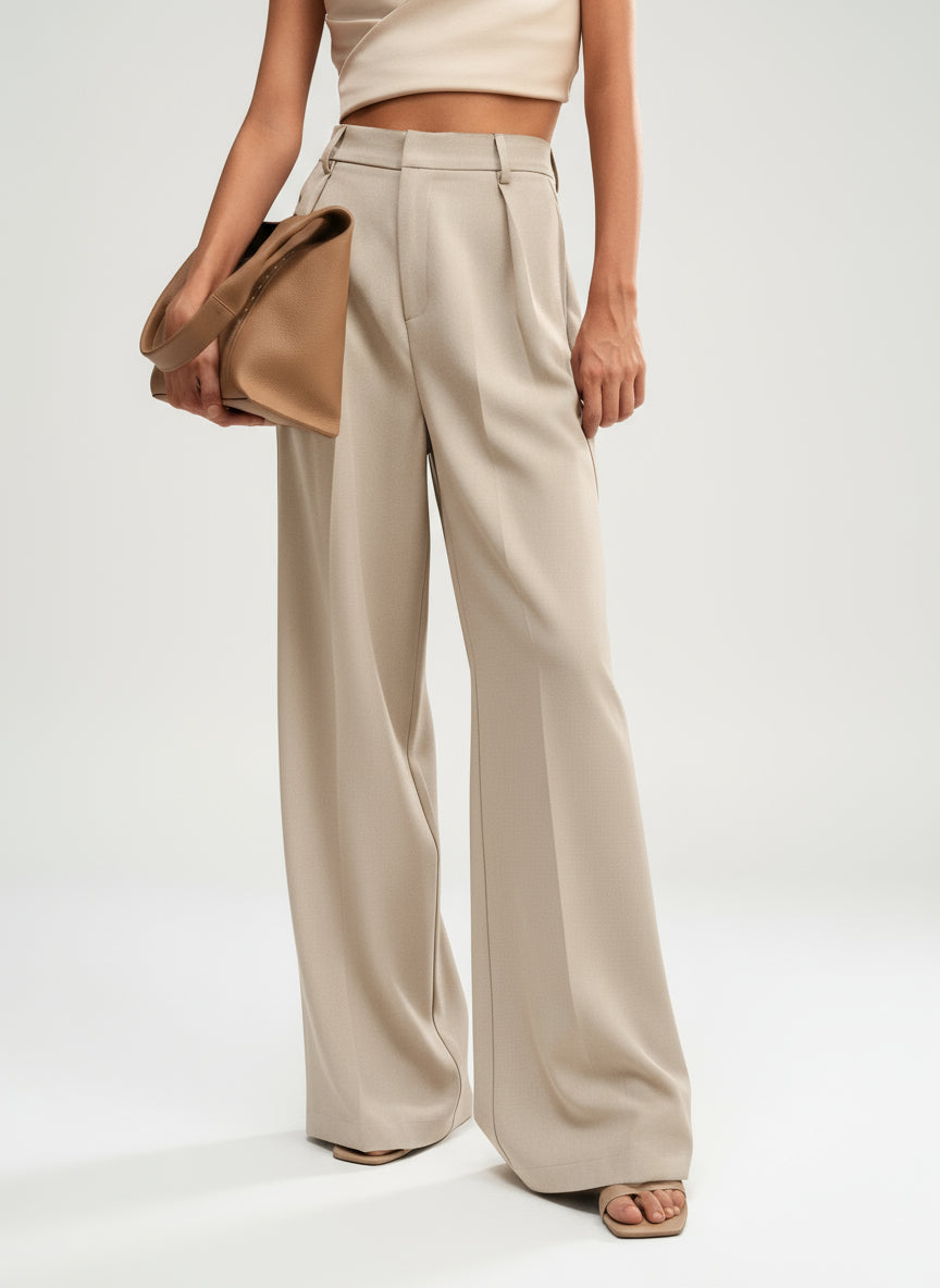 Wide leg tailored pants full length back view - Senselle