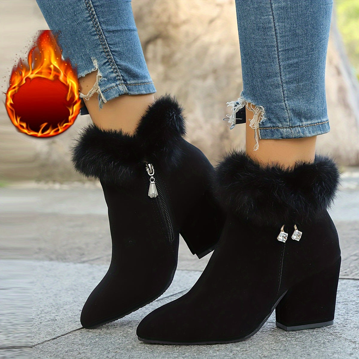 warm block-heel ankle Boots