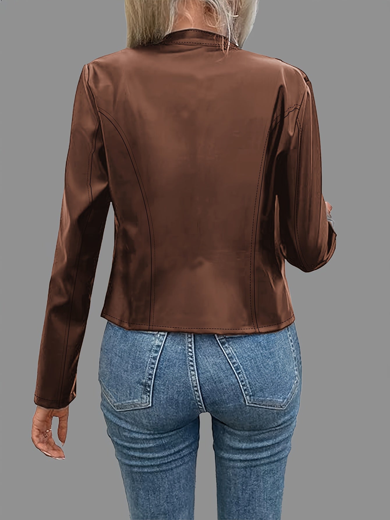 Loess Ochre faux leather cropped jacket, back view