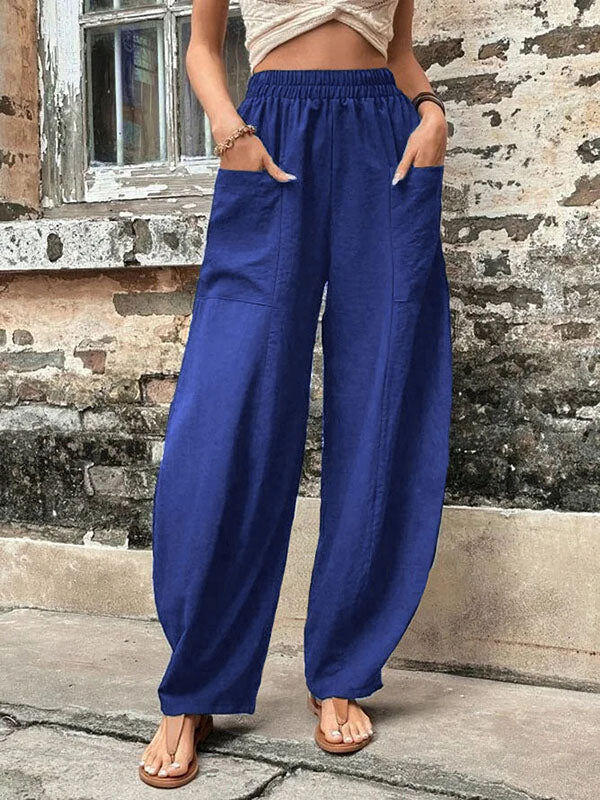Deep Red loose fit elastic-waist Pants