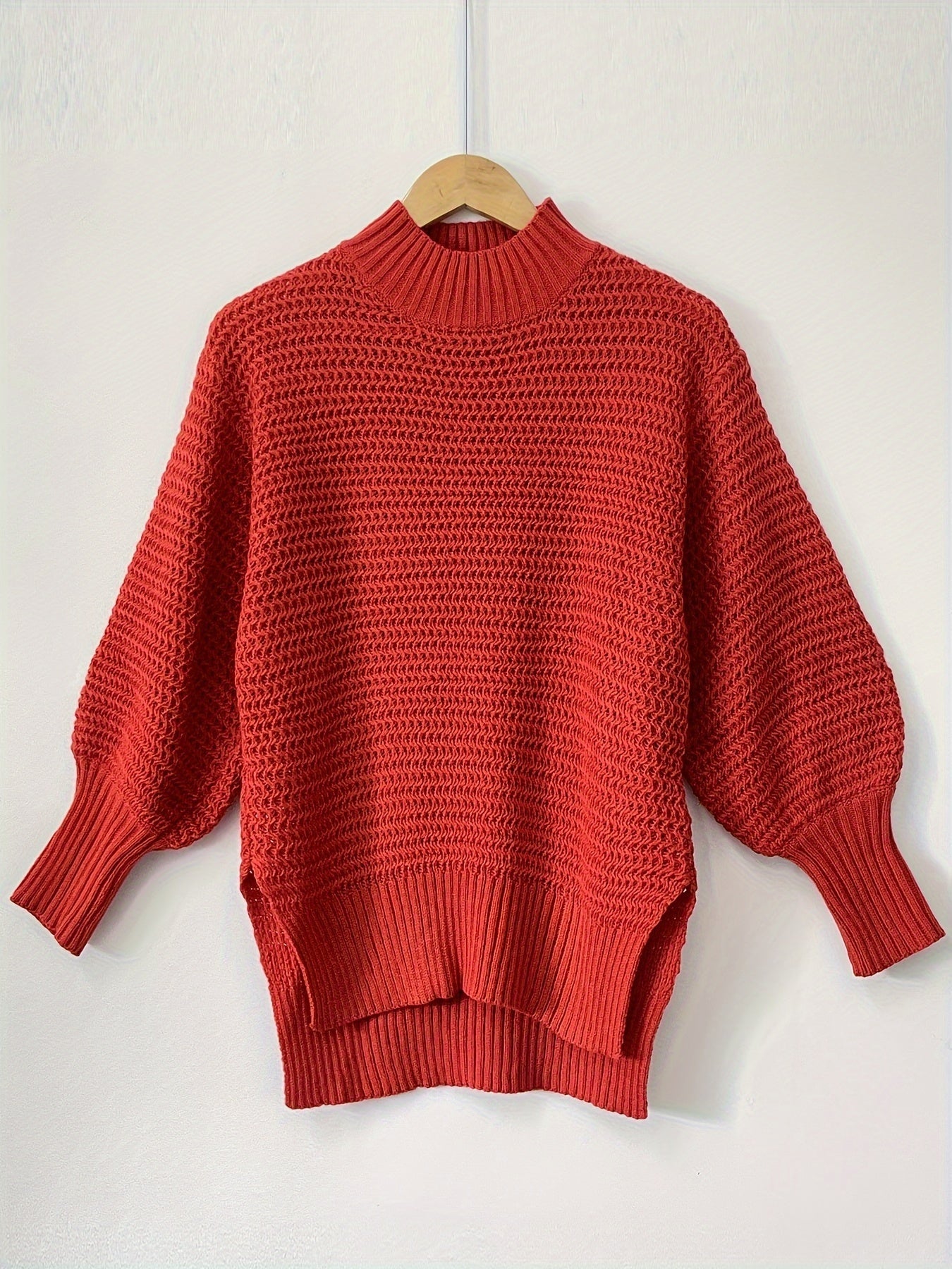 Red textured high-low sweater