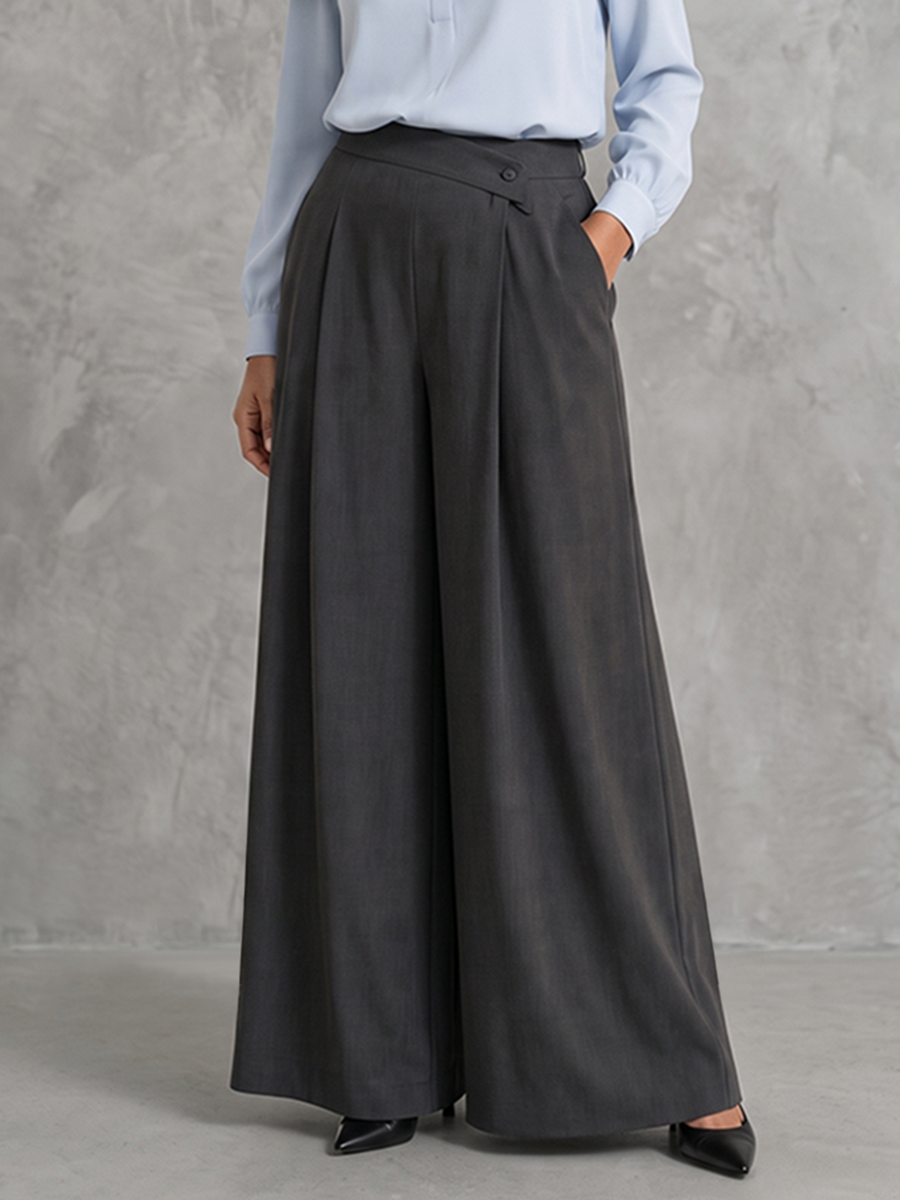 Dark Gray pleated wide-leg Pants, front view