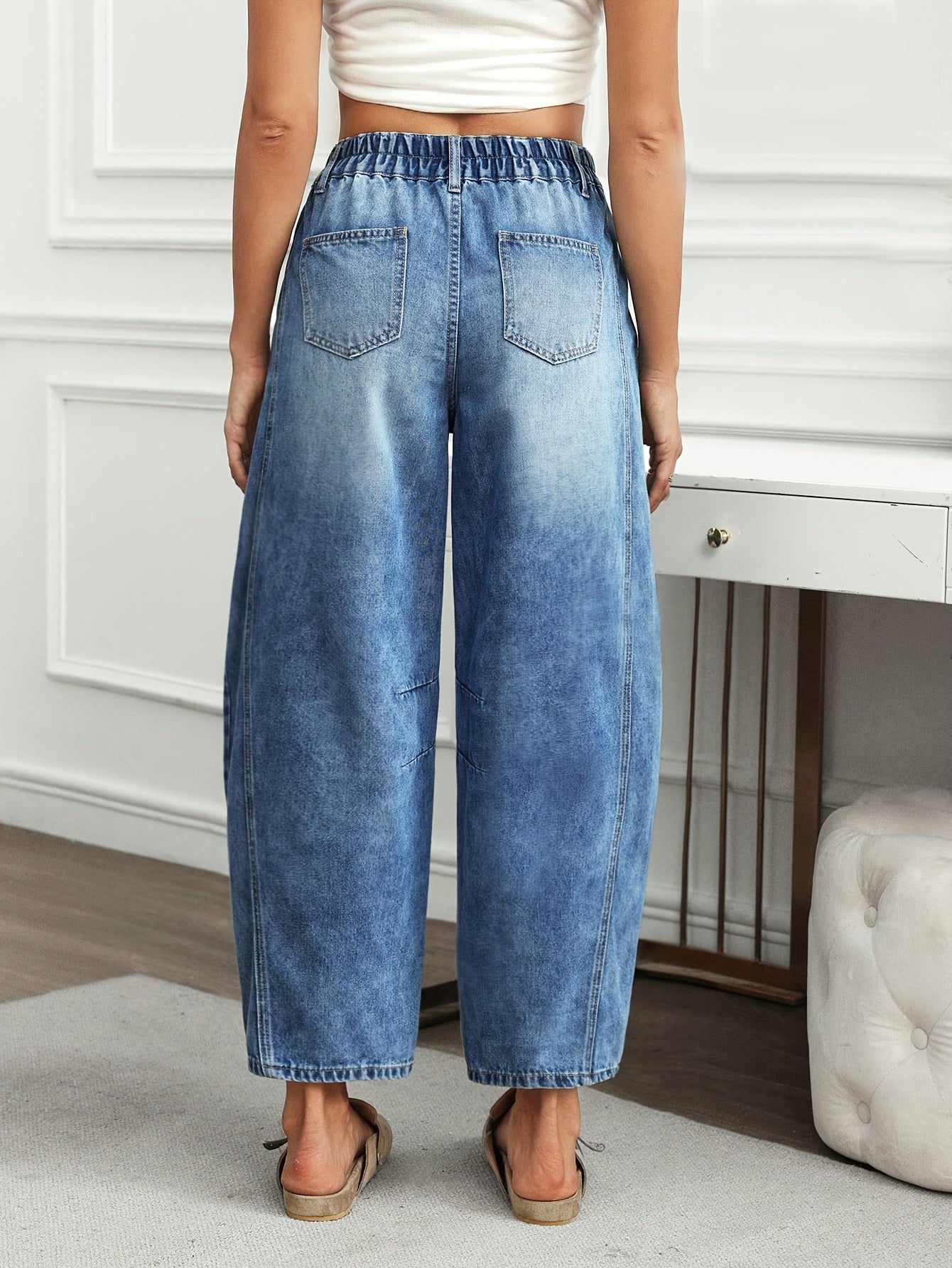 Faded Wash Barrel Jeans