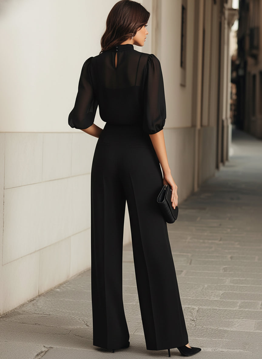 High-Neck Puff Sleeve Jumpsuit
