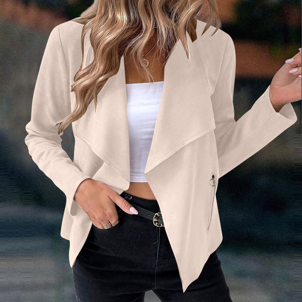 Khaki Waterfall Collar Cropped Jacket