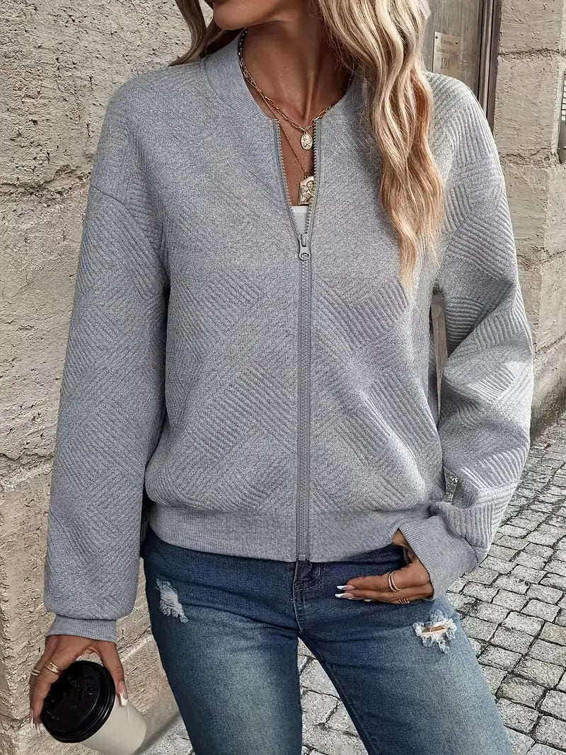Blue casual pattern front zip cardigan