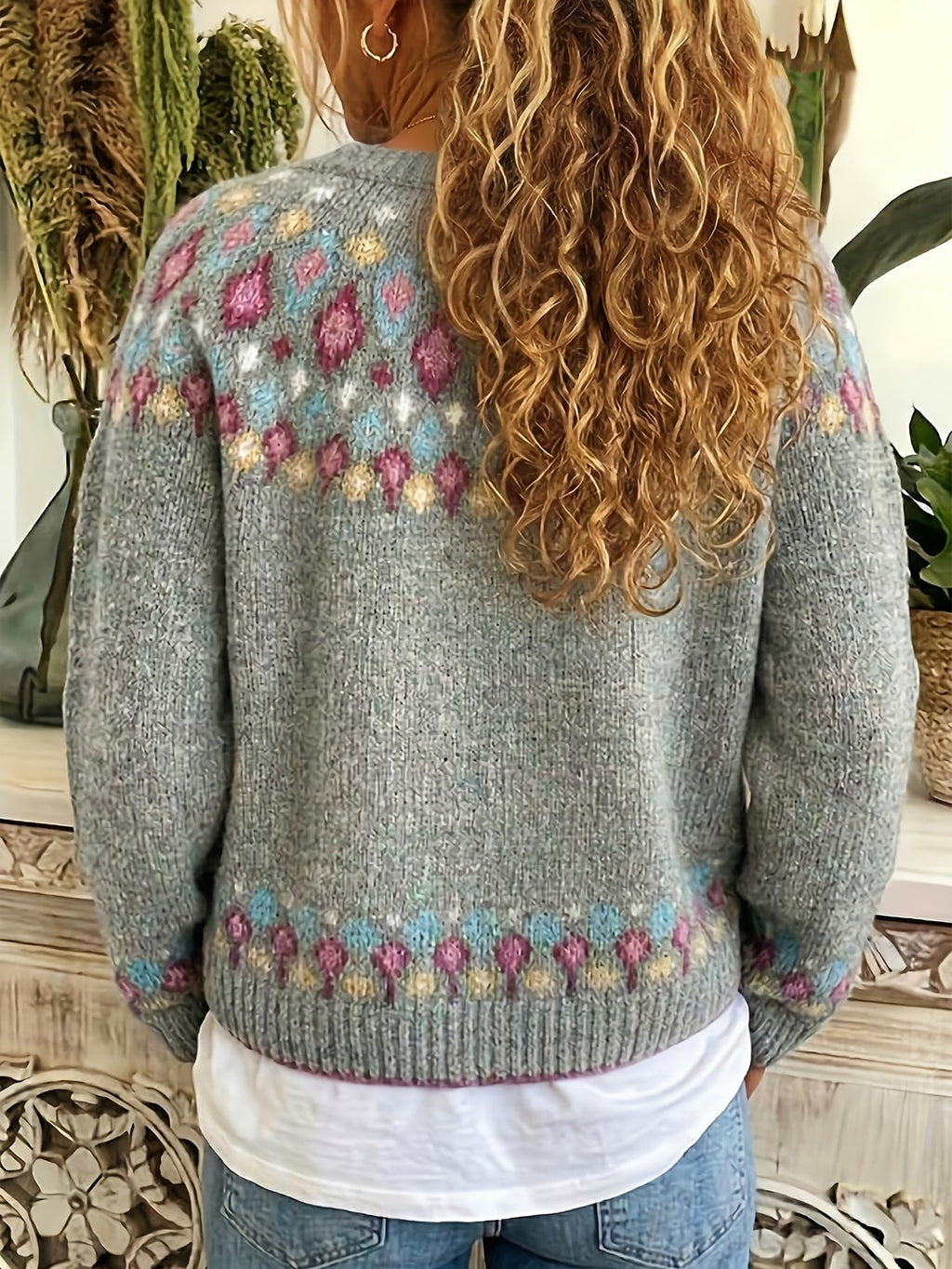 Green Nordic patterned cardigan