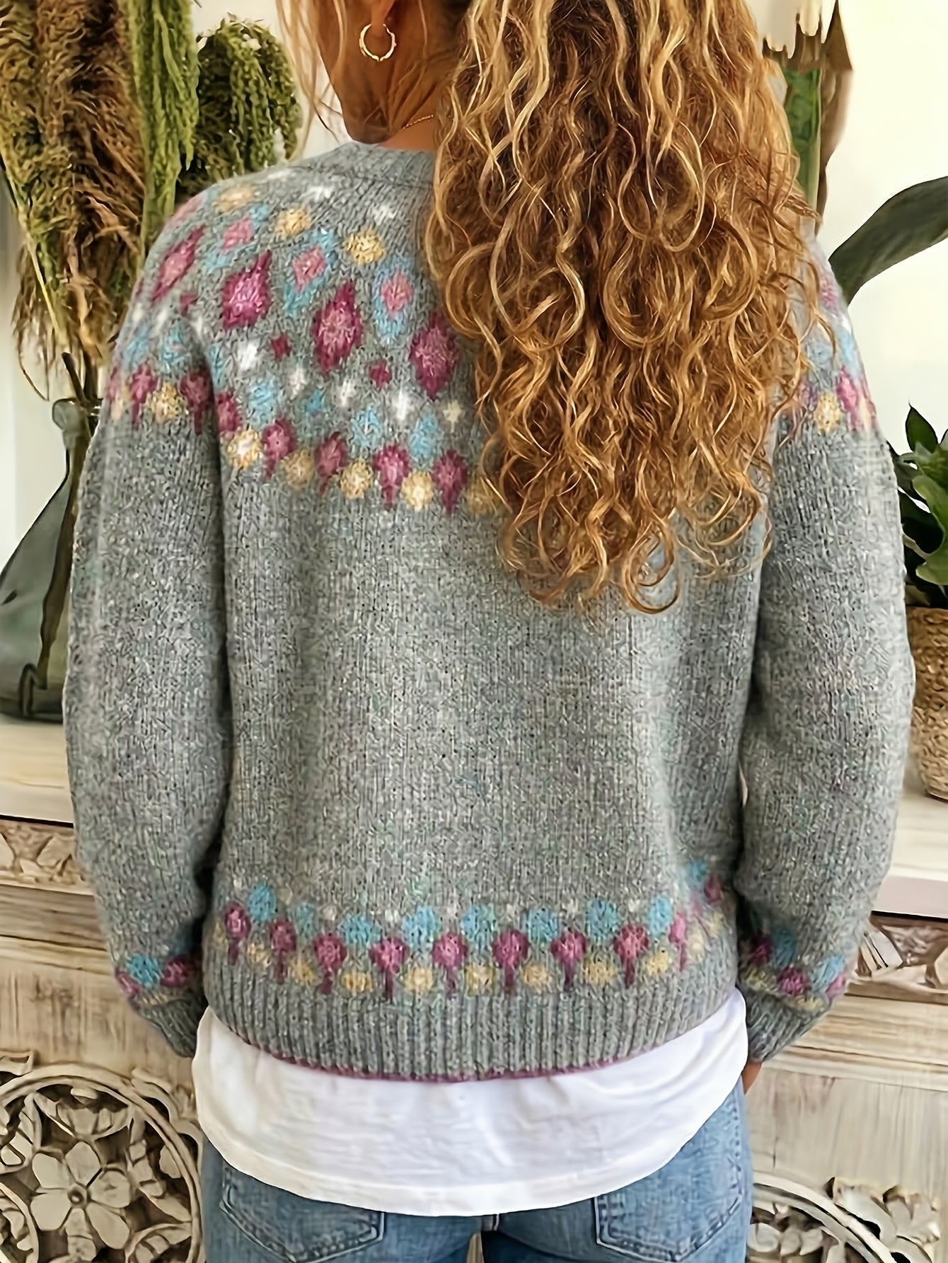 Green Nordic patterned cardigan
