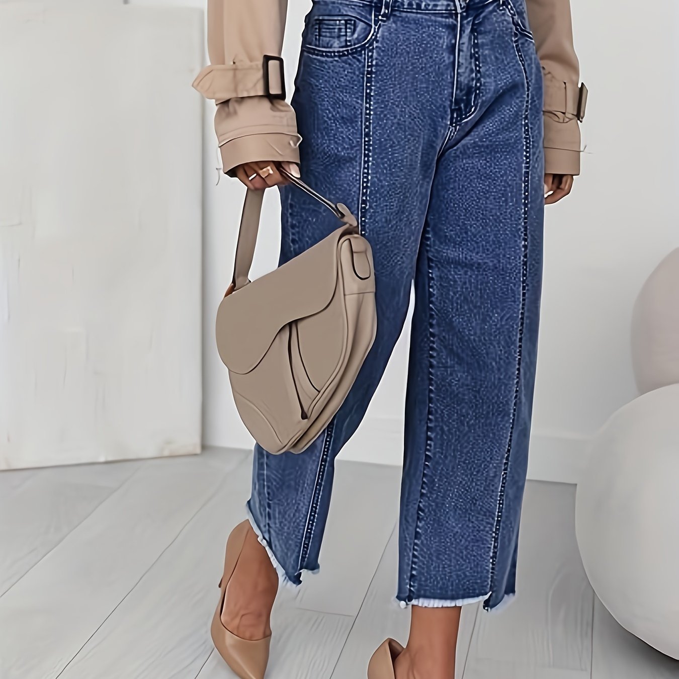 Royal Blue Tailored Cropped Straight-Leg Jeans, front view