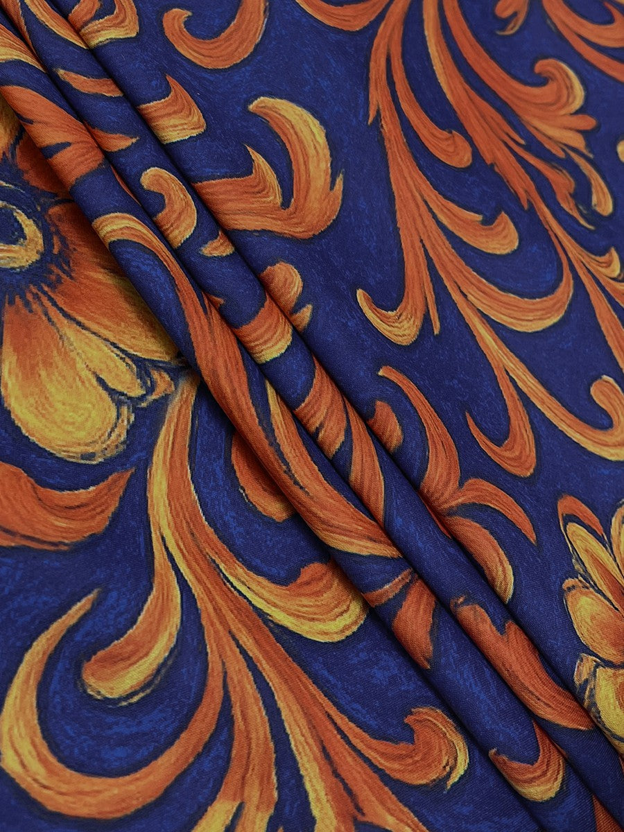 Blue Flower Print Lapel Blouse