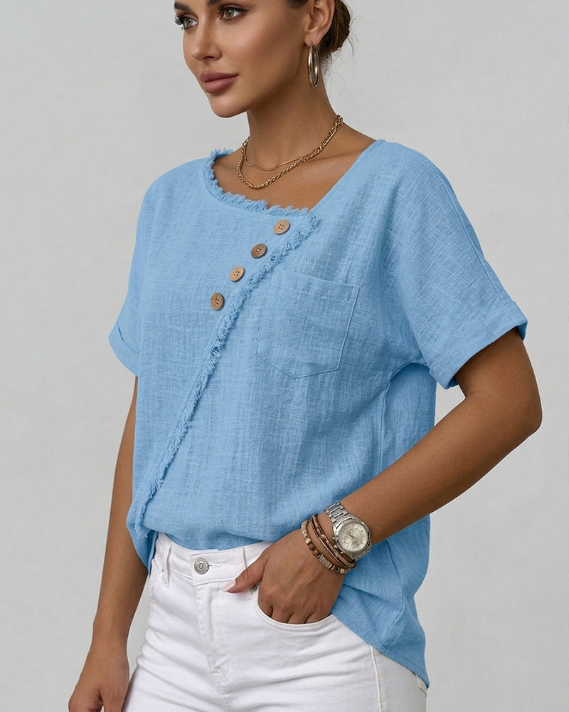 Raw Edge Blouse Patch Pocket Summer | Senselle