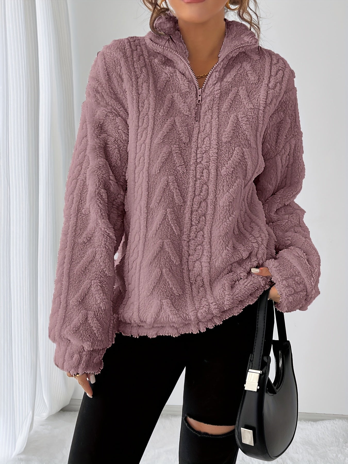 Cream cozy textured pullover