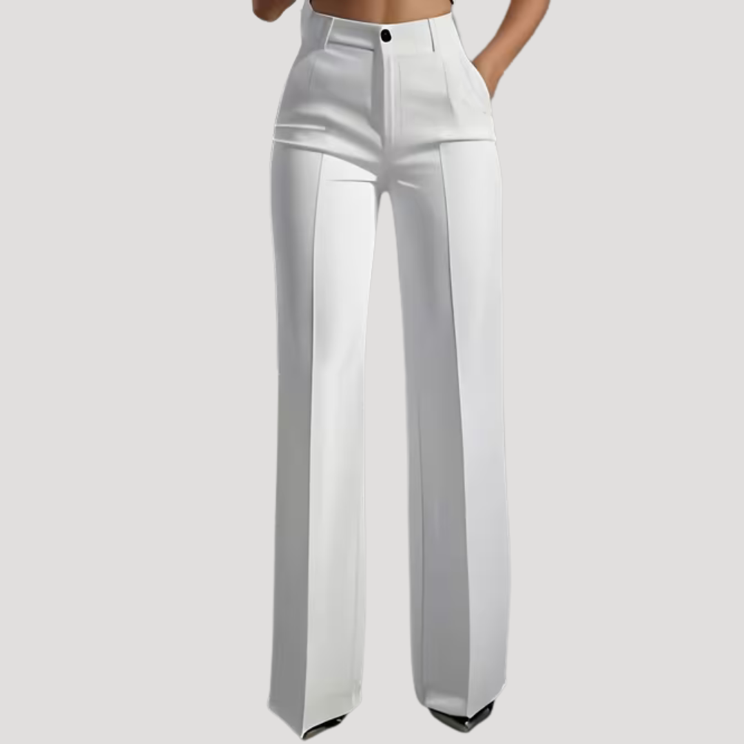 White high-waist wide-leg Pants, front view
