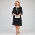 Classic Layered Chiffon Midi Dress with Sheer Cape Overlay