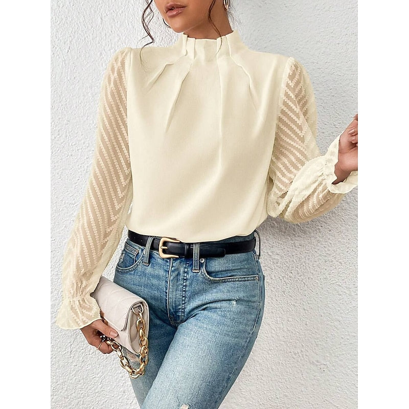 Black High-Neck Pleated Blouse