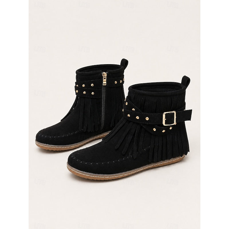 Black fringe moccasin Boots