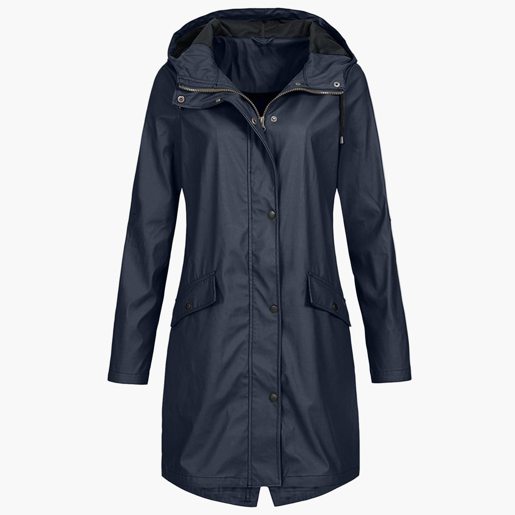 Navy Blue Hooded Raincoat, front view