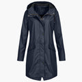 Navy Blue Hooded Raincoat, front view