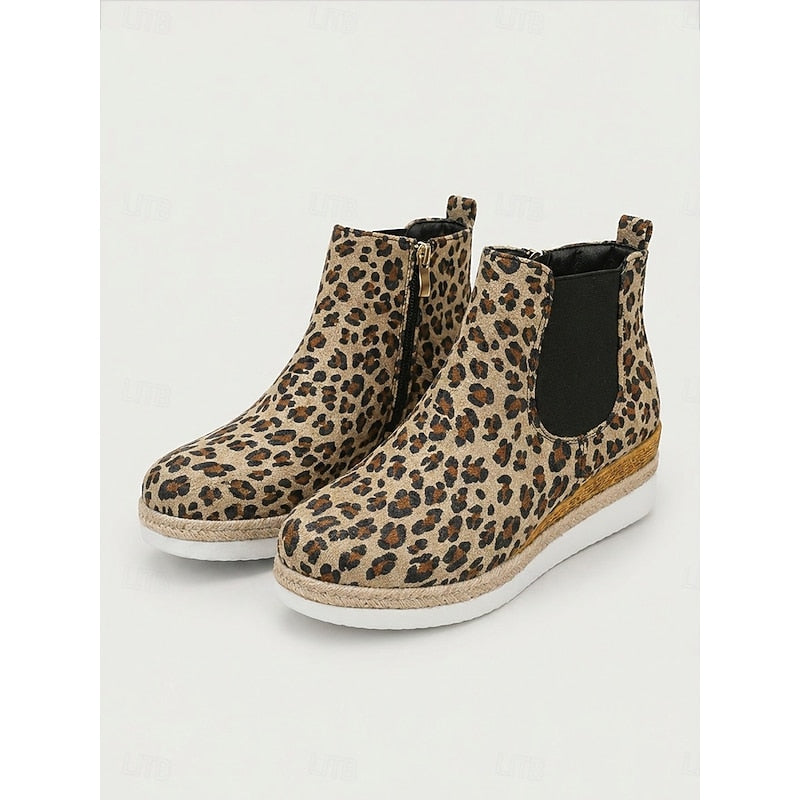 Leopard wedge ankle Boots