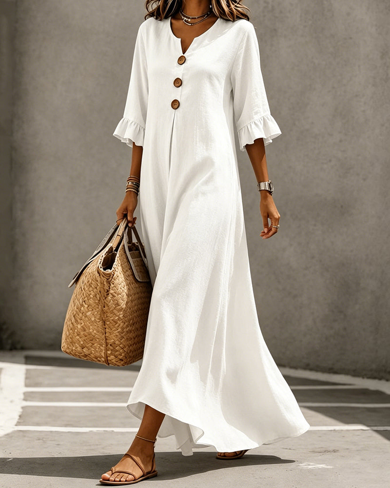 White full skirt maxi dress close-up detail view