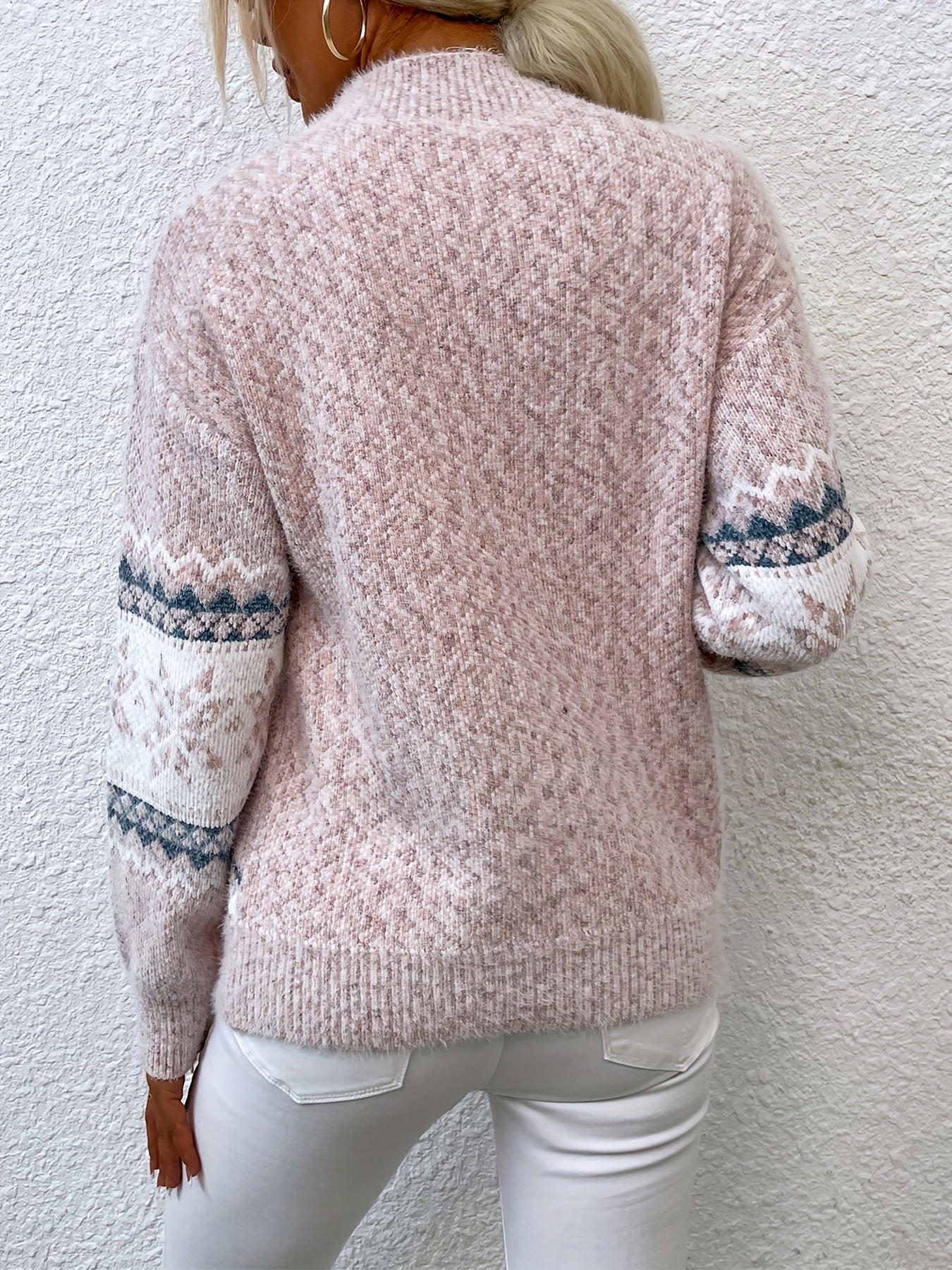 Gray cozy snowflake mock-neck sweater
