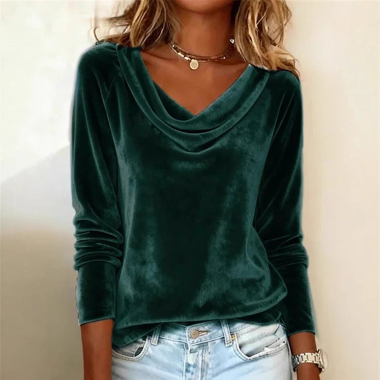 Gold Long Sleeve Velvet Blouse