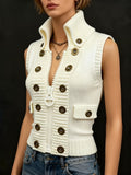 Milky high-collar zip vest, front view