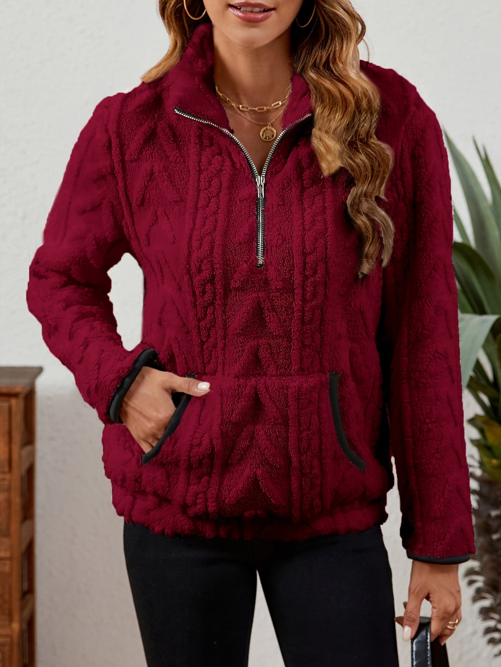 Burgundy Half-zip Sweater