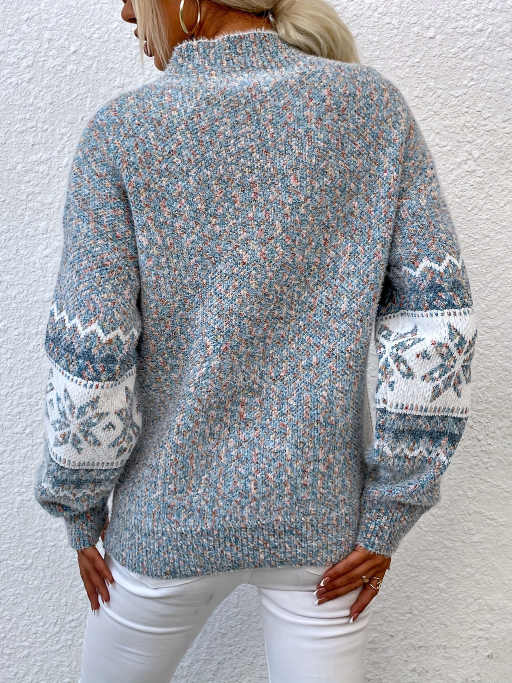 Gray cozy snowflake mock-neck sweater
