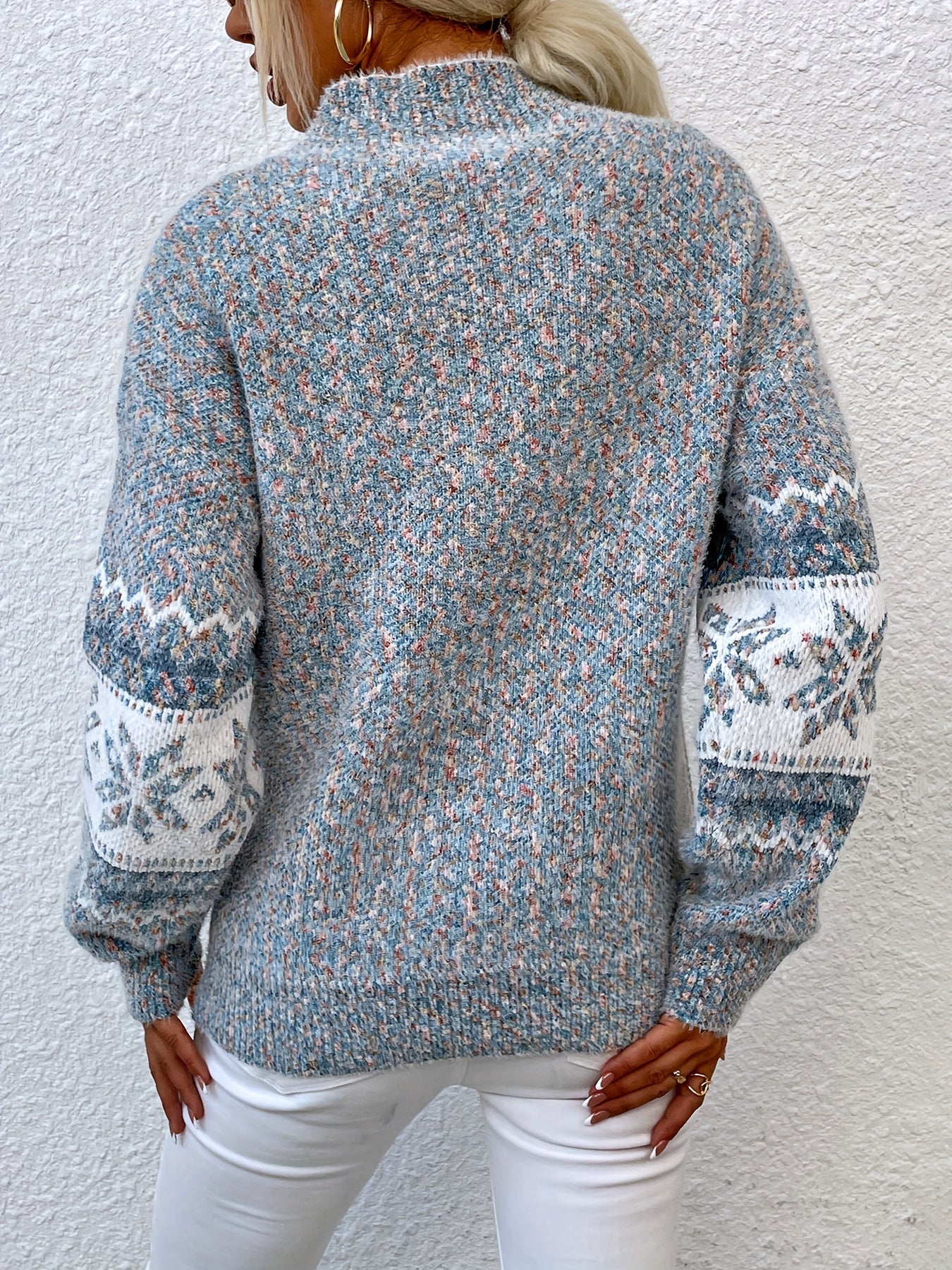 Gray cozy snowflake mock-neck sweater