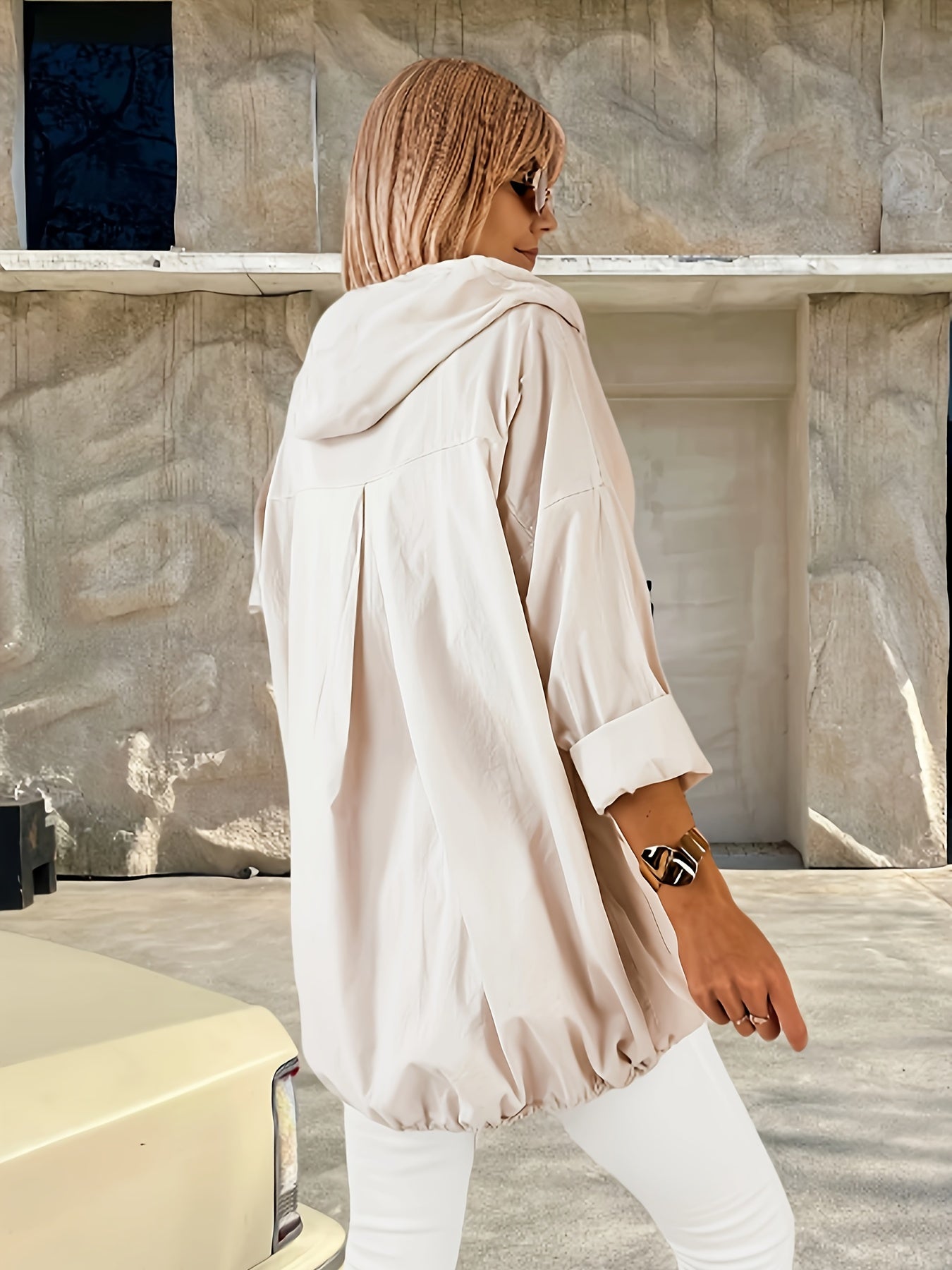 Beige Hooded Jacket, detail view