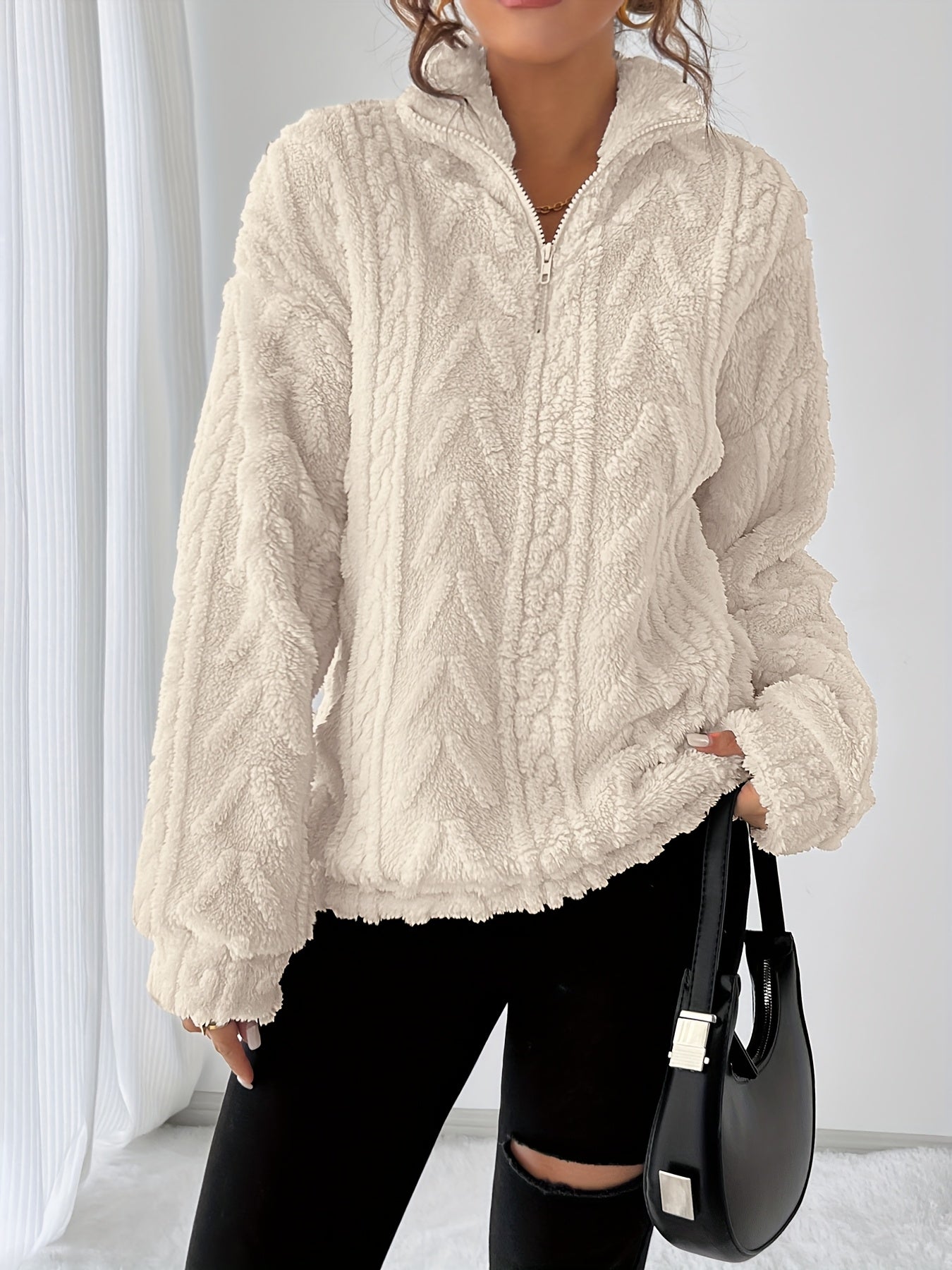 Cream cozy textured pullover