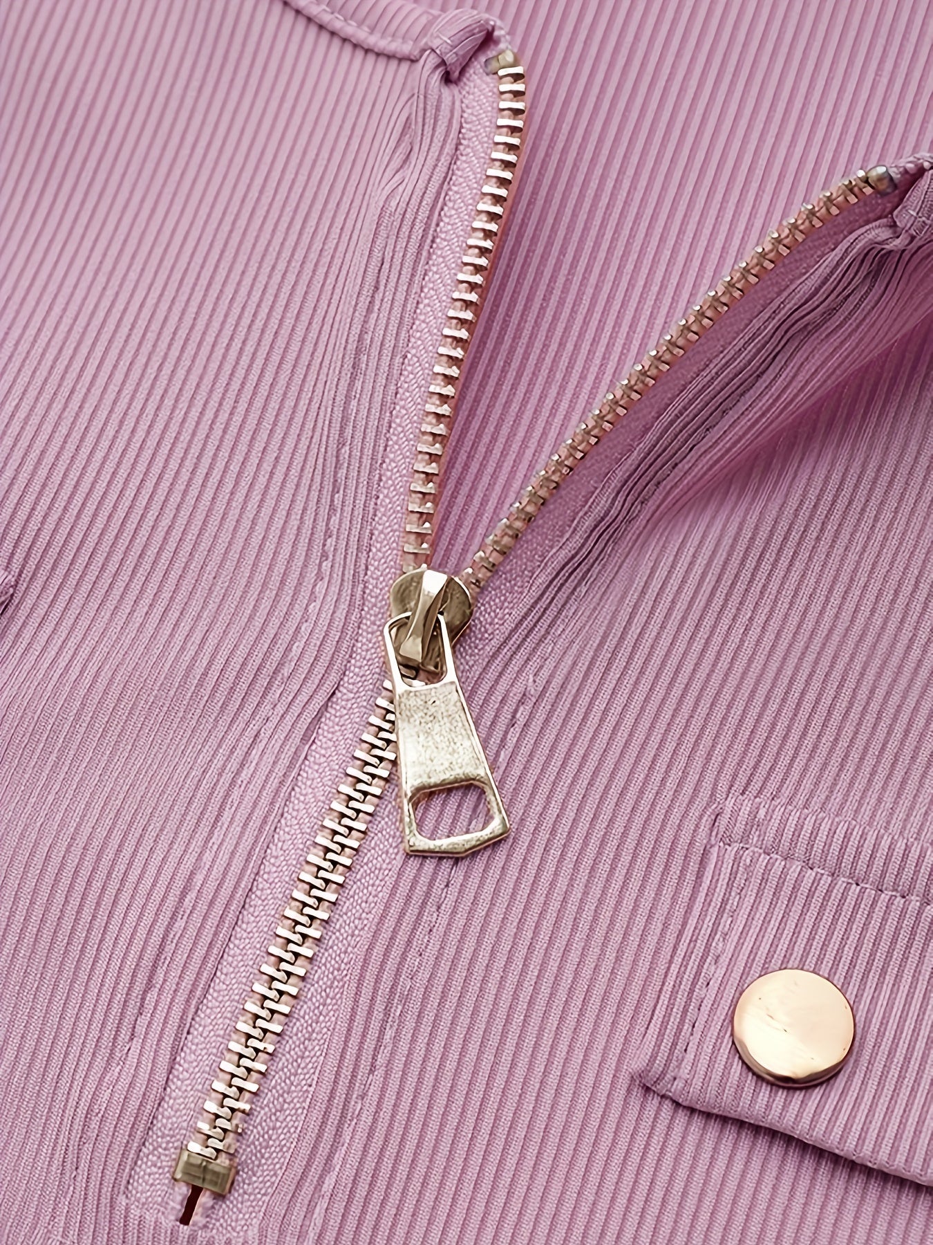 Pink Ribbed Zip-Front Top