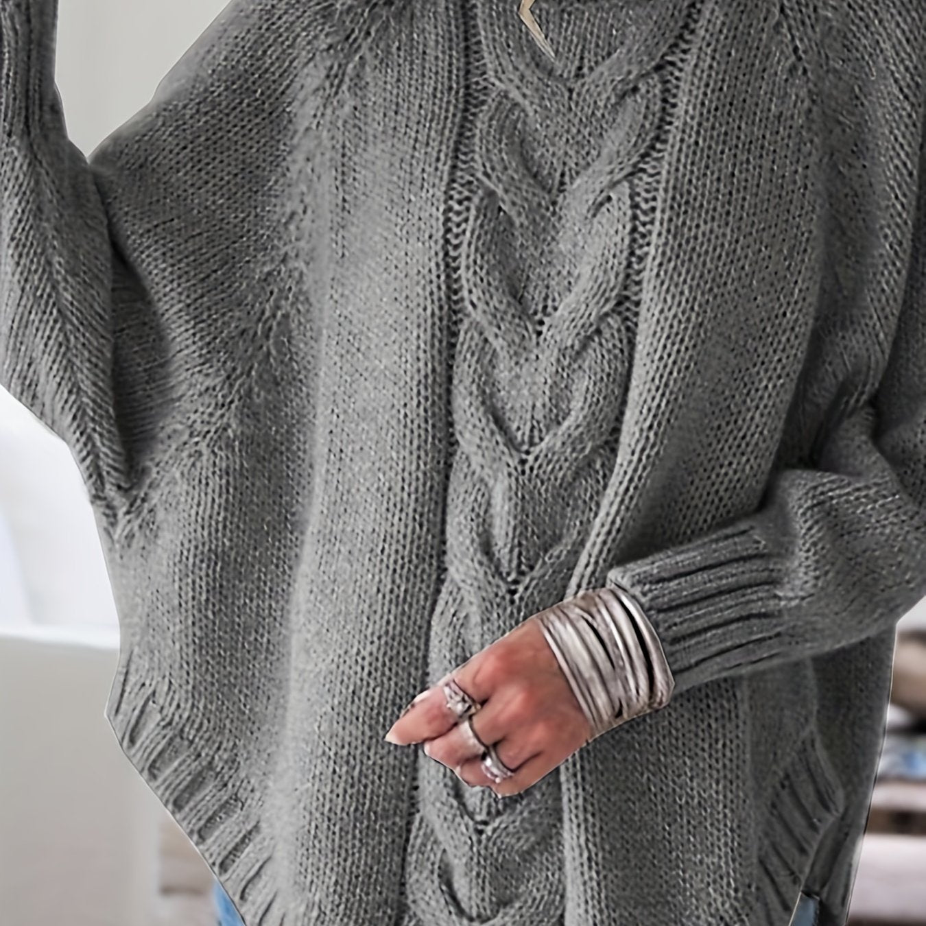 Dark Gray cable-knit high-neck sweater